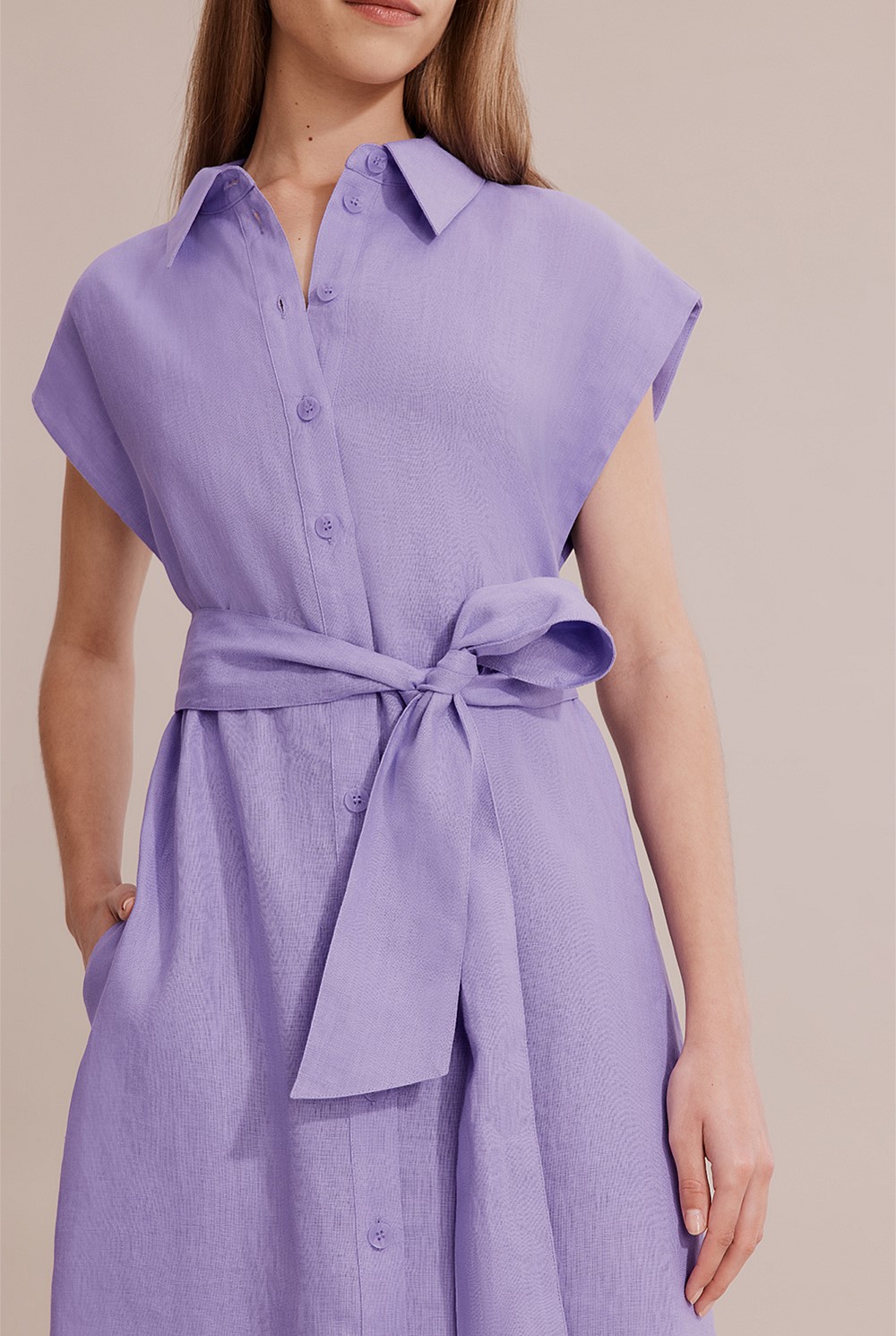 Linen Cap Sleeve Shirt Dress
