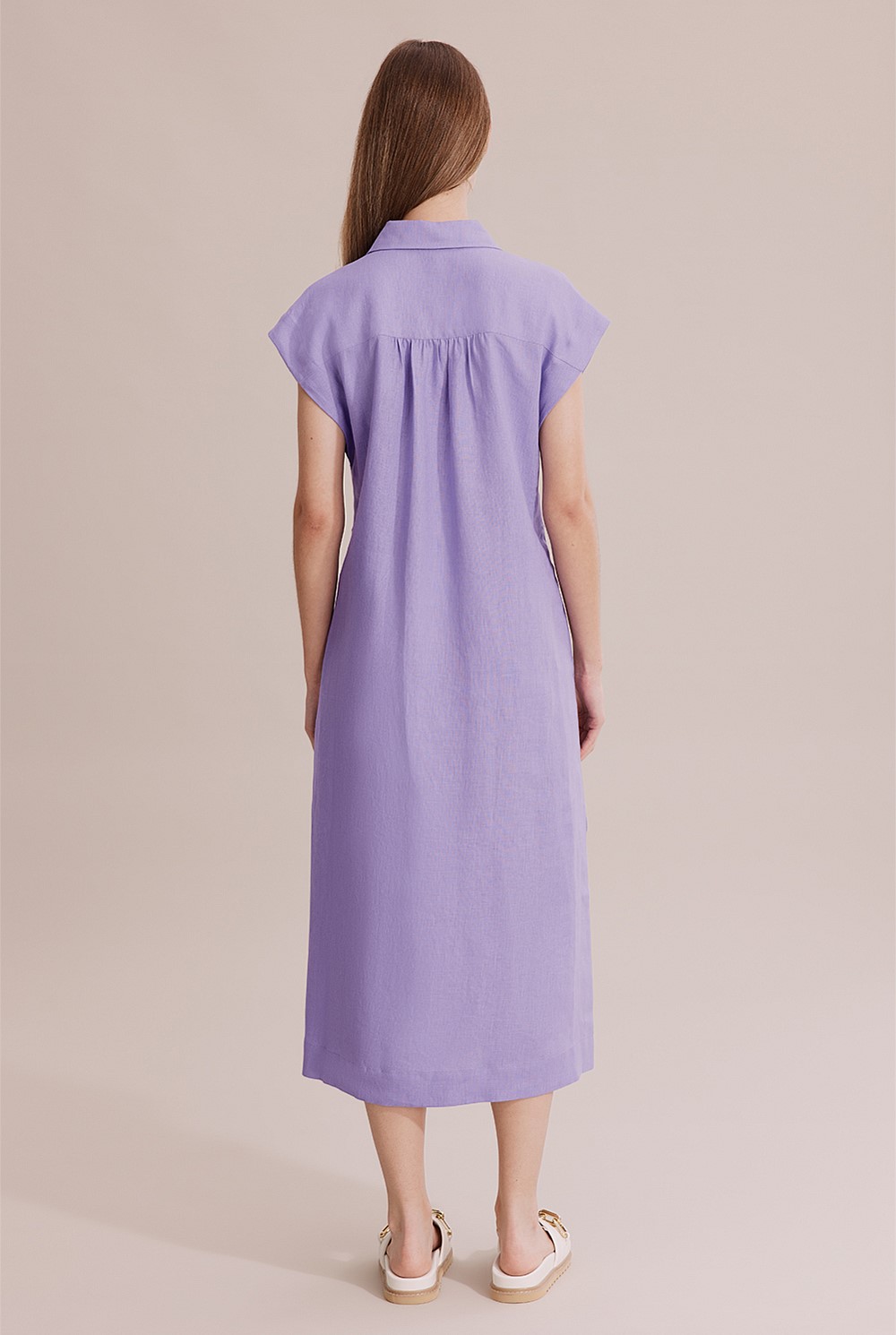 Linen Cap Sleeve Shirt Dress