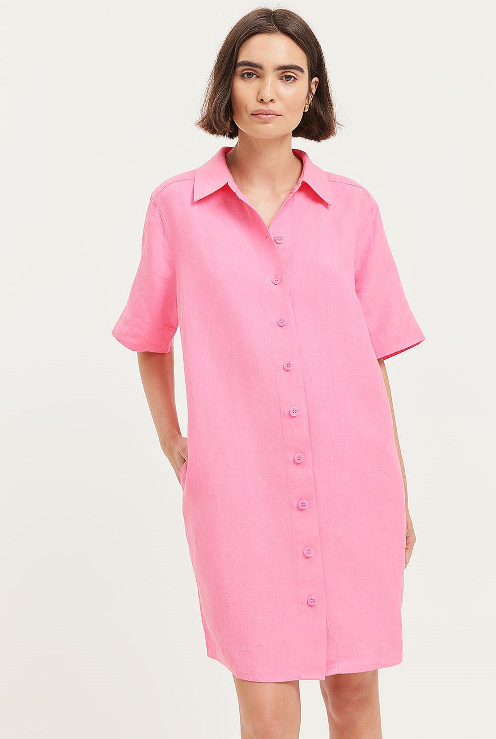 Linen Short Sleeve Linen Dress