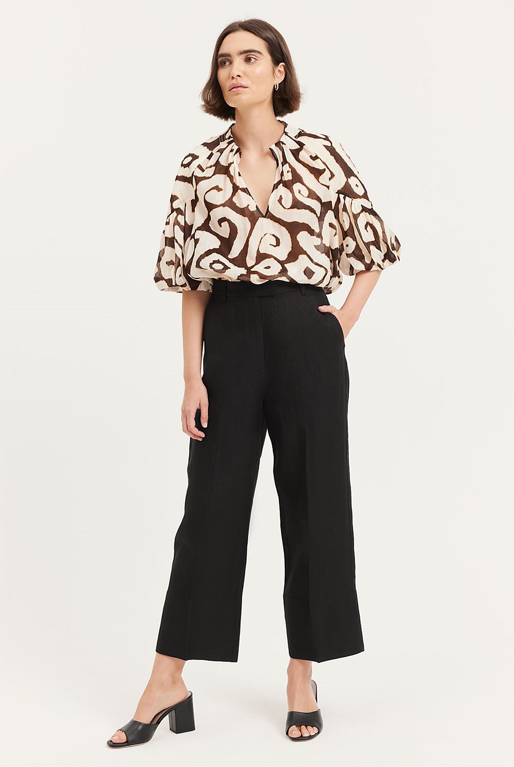 Print Tuck Detail Blouse