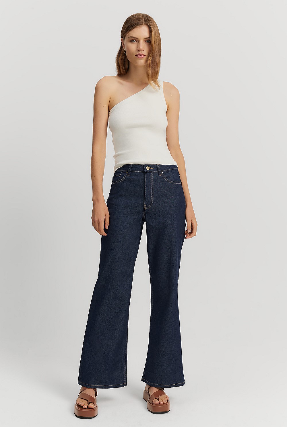 Cotton Blend Super High Rise Wide Leg Jean