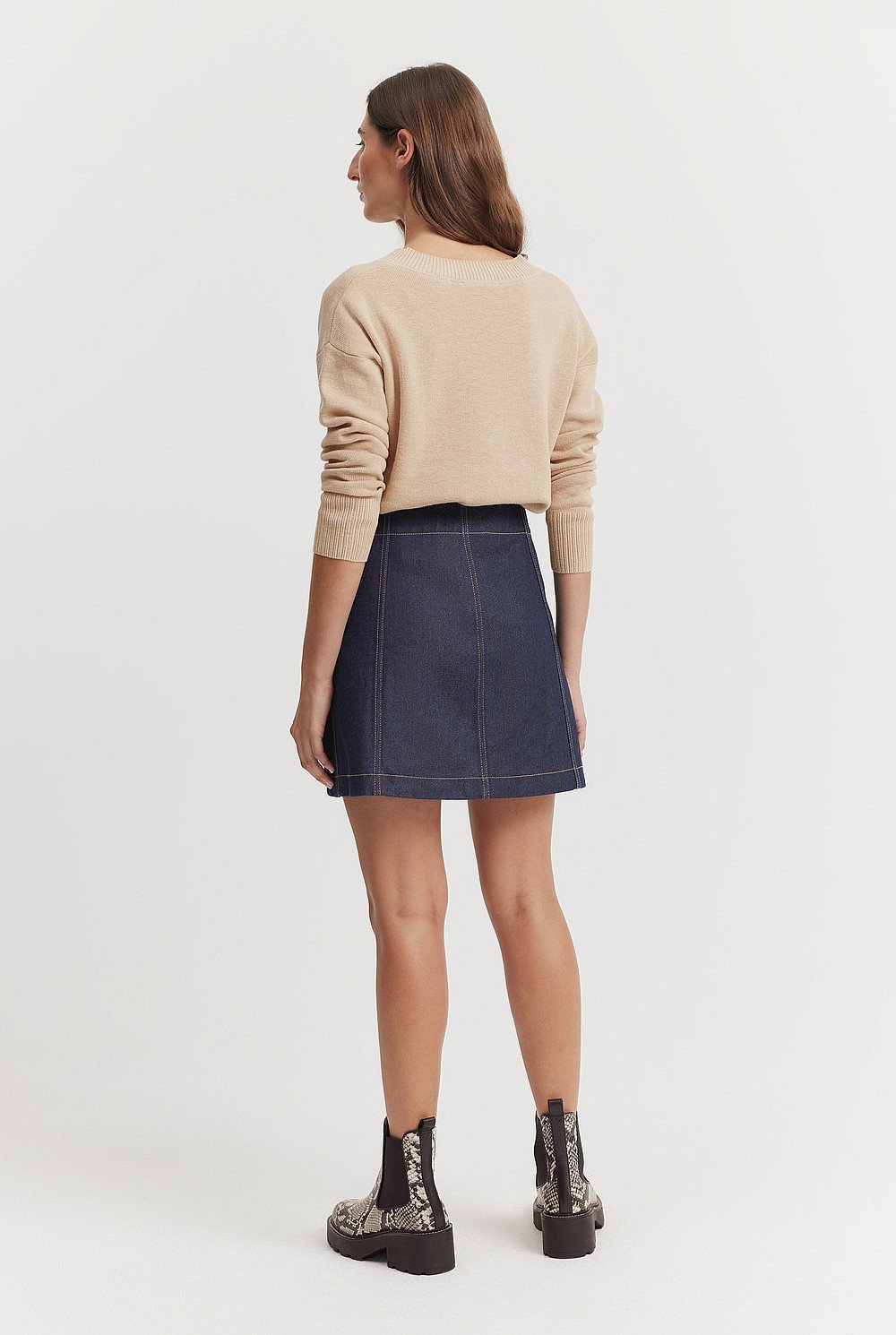 Australian Cotton Blend Stitch Detail Mini Skirt