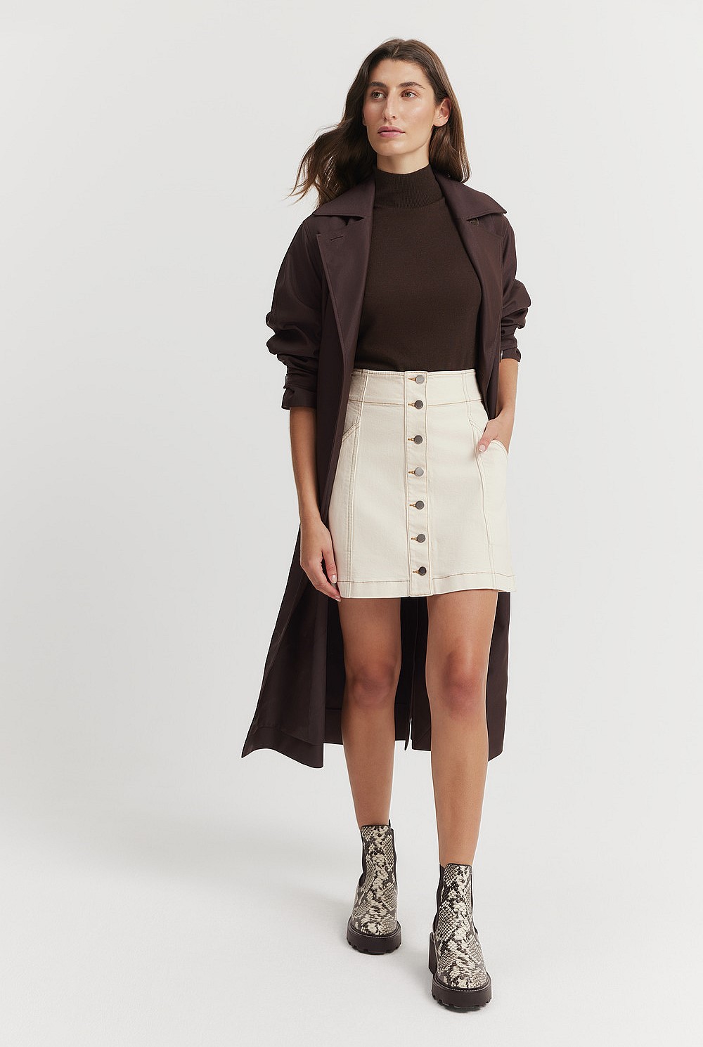 Cotton Blend Stitch Detail Mini Skirt