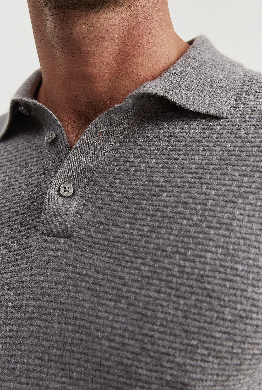 GCS-certified Cashmere Long Sleeve Textured Polo