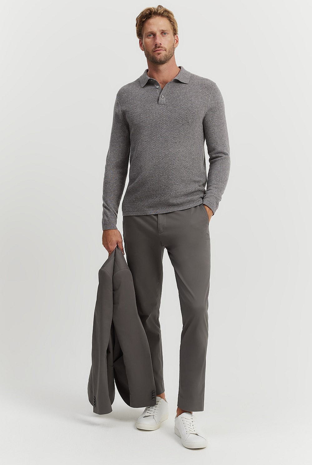 GCS-certified Cashmere Long Sleeve Textured Polo