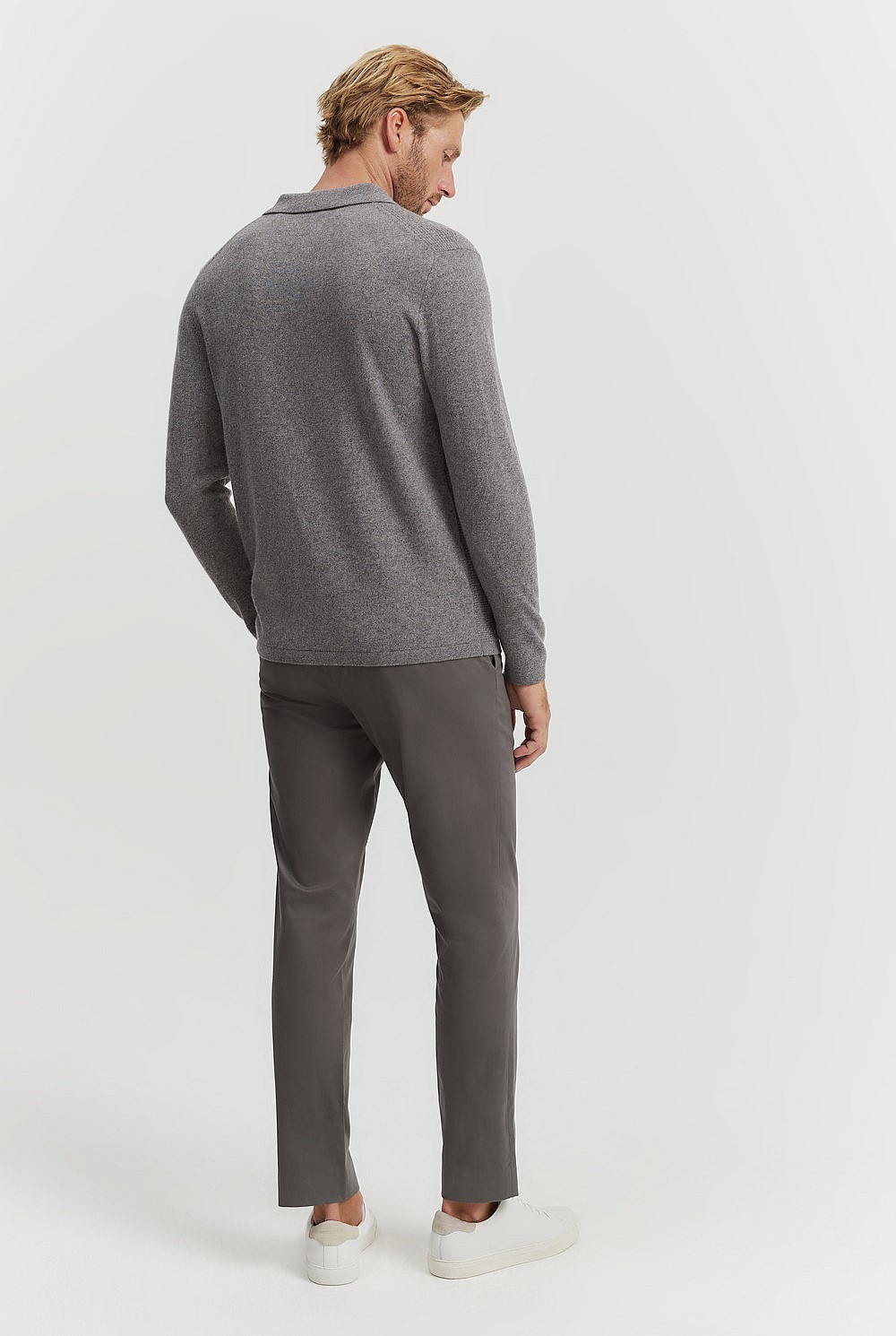 GCS-certified Cashmere Long Sleeve Textured Polo