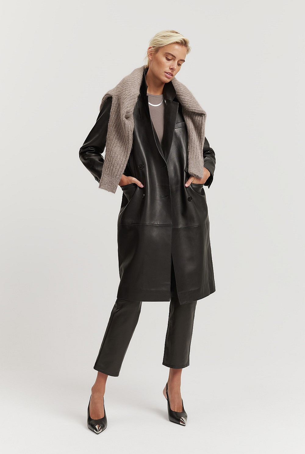 Leather Double-breasted Coat