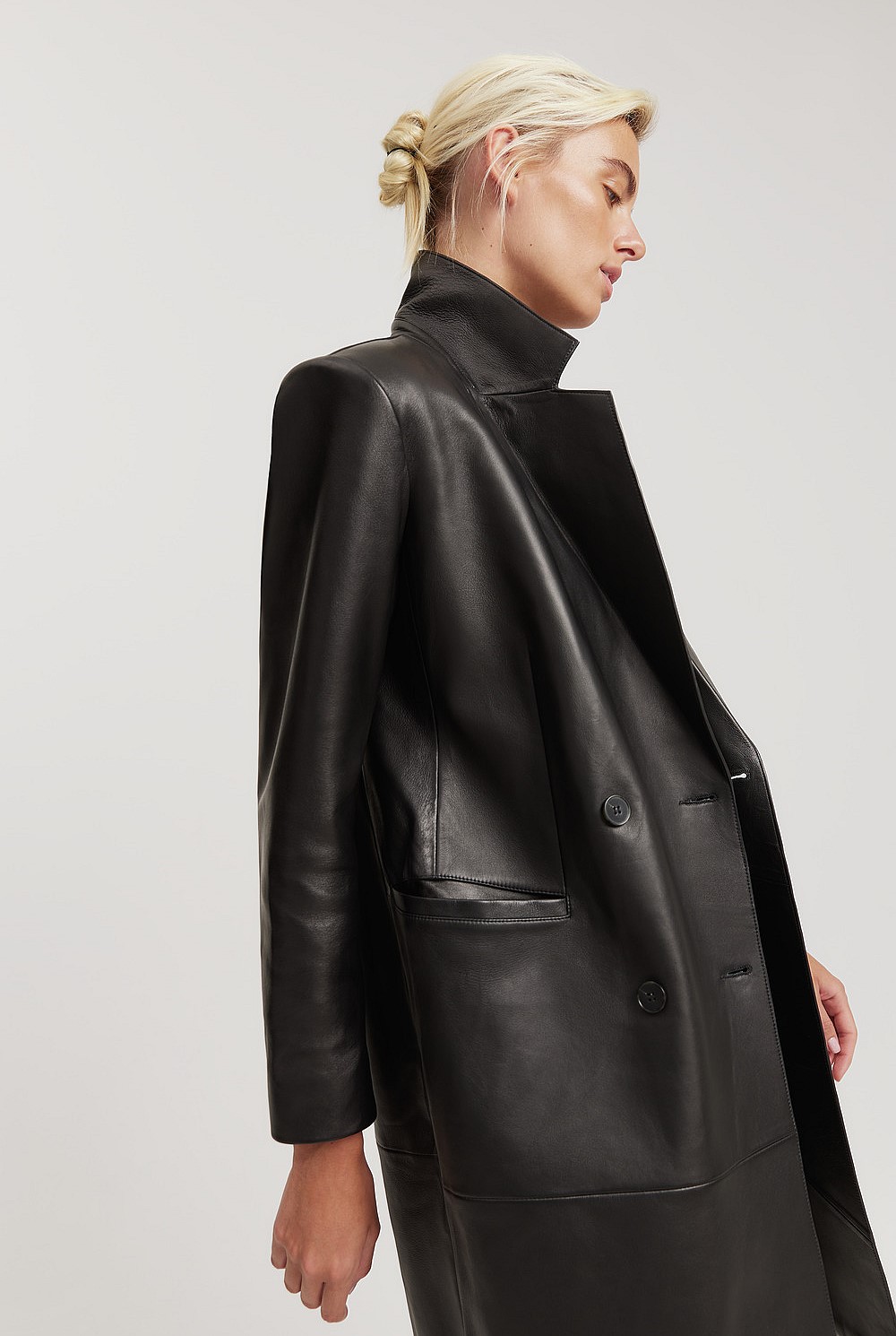 Leather Double-breasted Coat