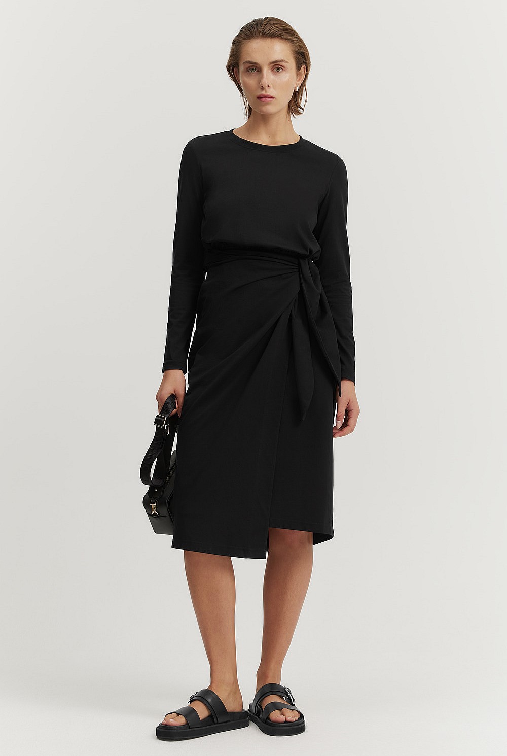 Australian Cotton Long Sleeve Tie Front Dress