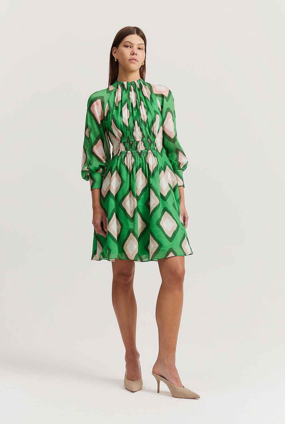 Print Gathered Mini Dress