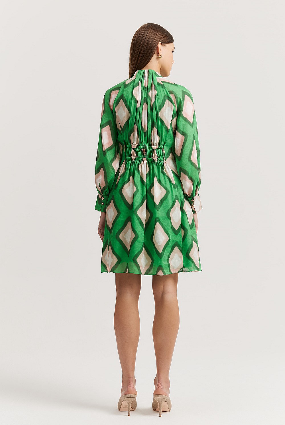 Print Gathered Mini Dress