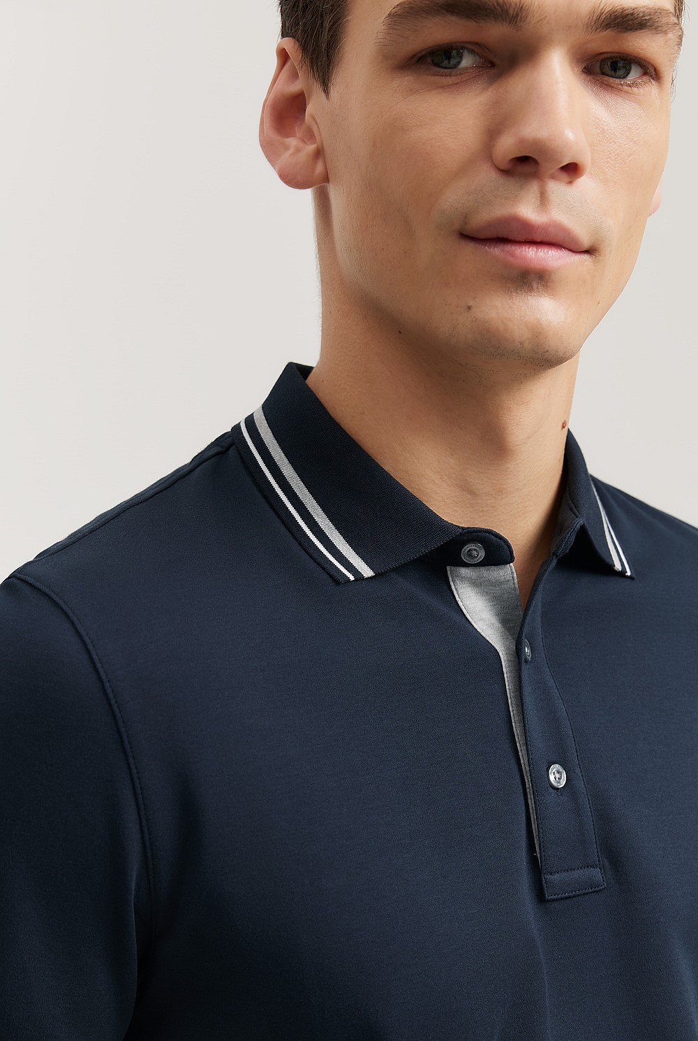 Slim Fit Interlock Tipped Polo