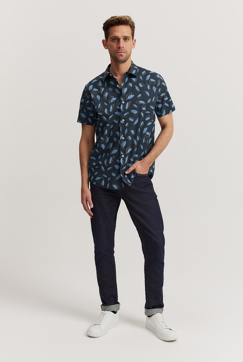 Regular Fit Leaf Print Short Sleeve Shirt