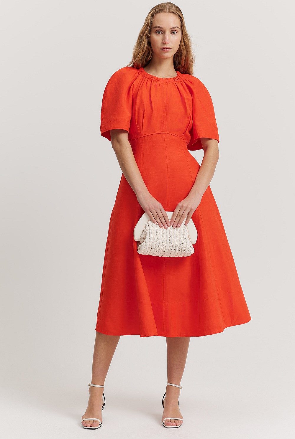 Gathered Neckline Midi Dress
