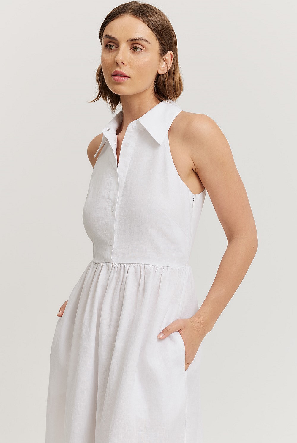 Organically Grown Linen Collared Maxi Dress