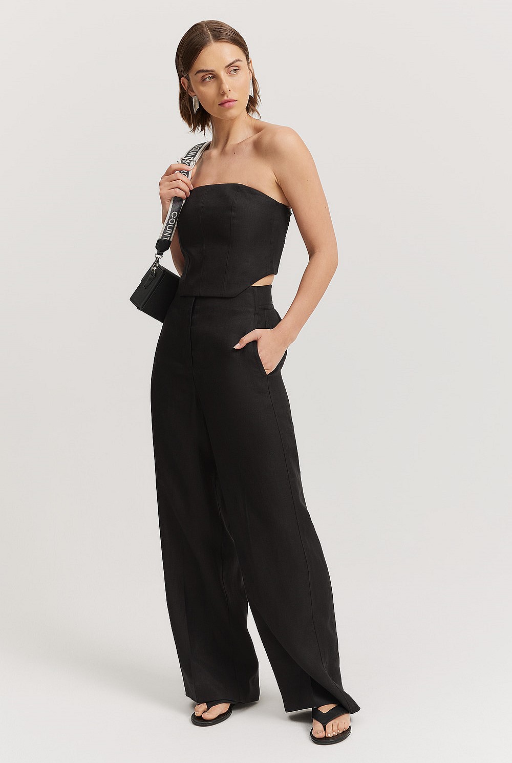 Linen Yarn Dyed Strapless Bustier