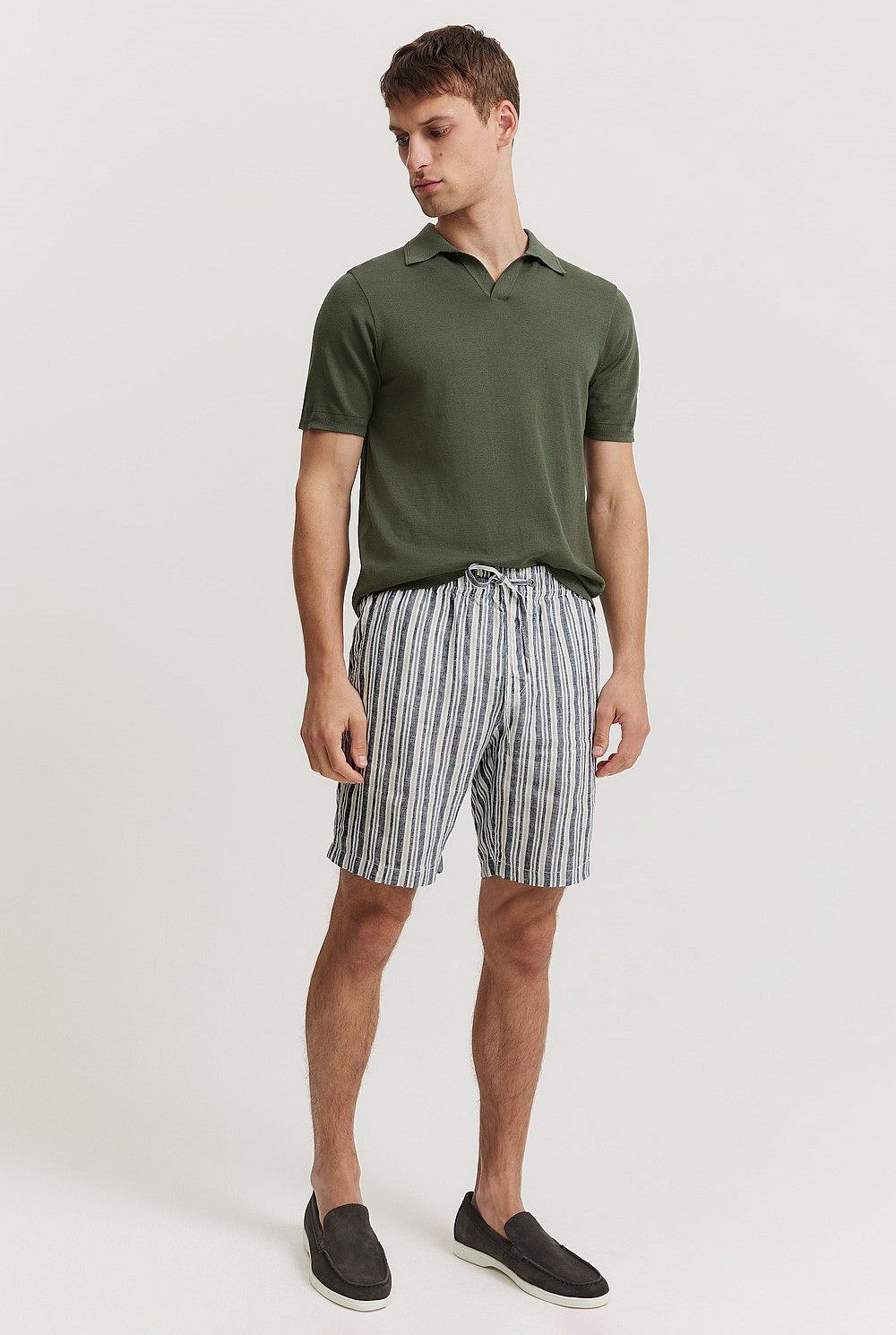 Organically Grown Linen Multi Stripe Drawcord Short