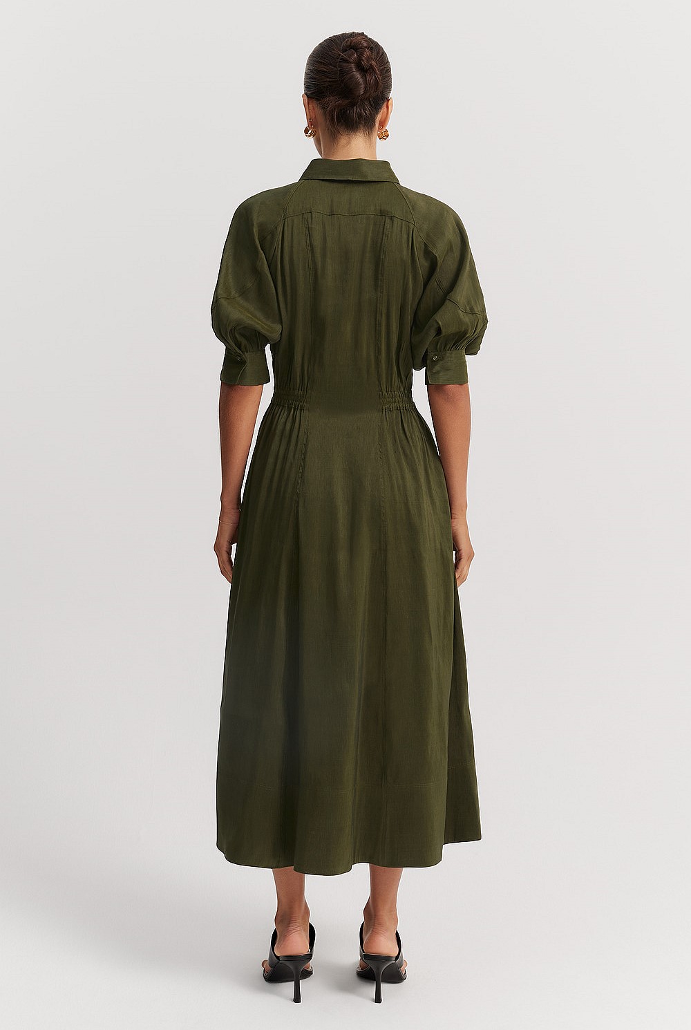 Organically Grown Linen Blend Fluid Cinched Shirt Dress