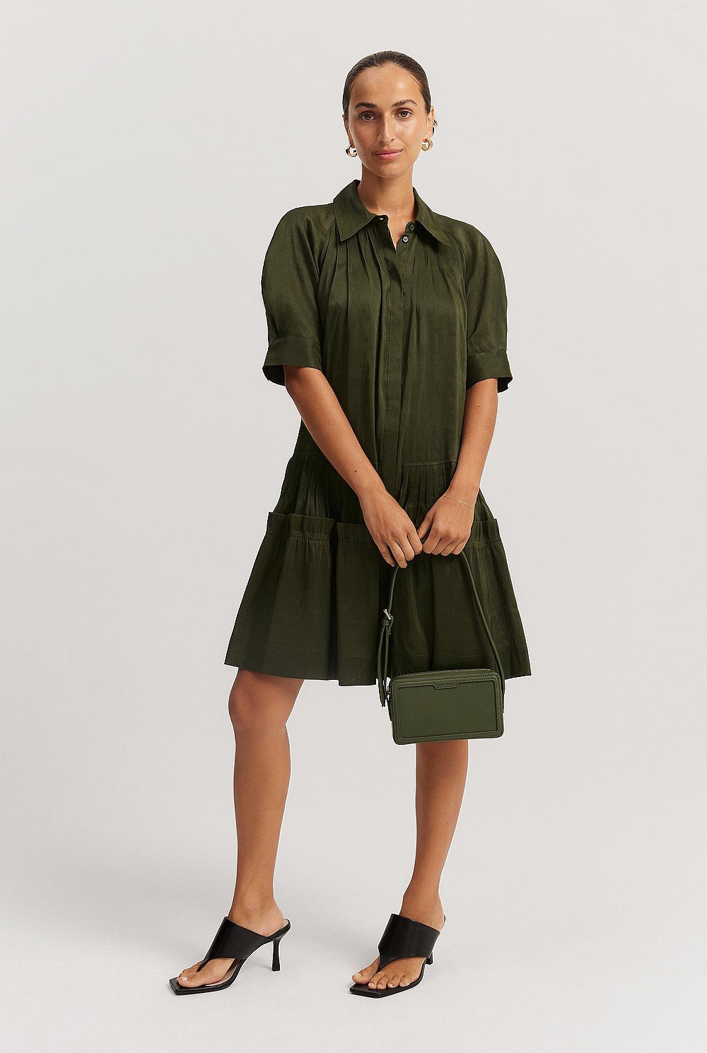 Tuck Detail Short Sleeve Shirt Dress