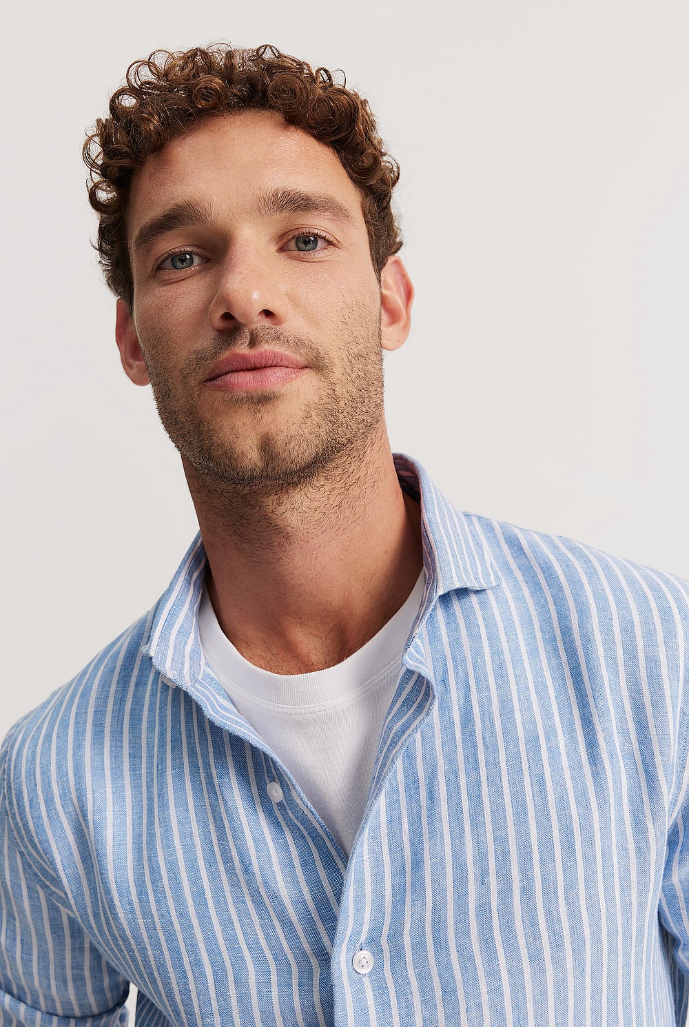 Tailored Fit Organically Grown Linen Stripe Shirt