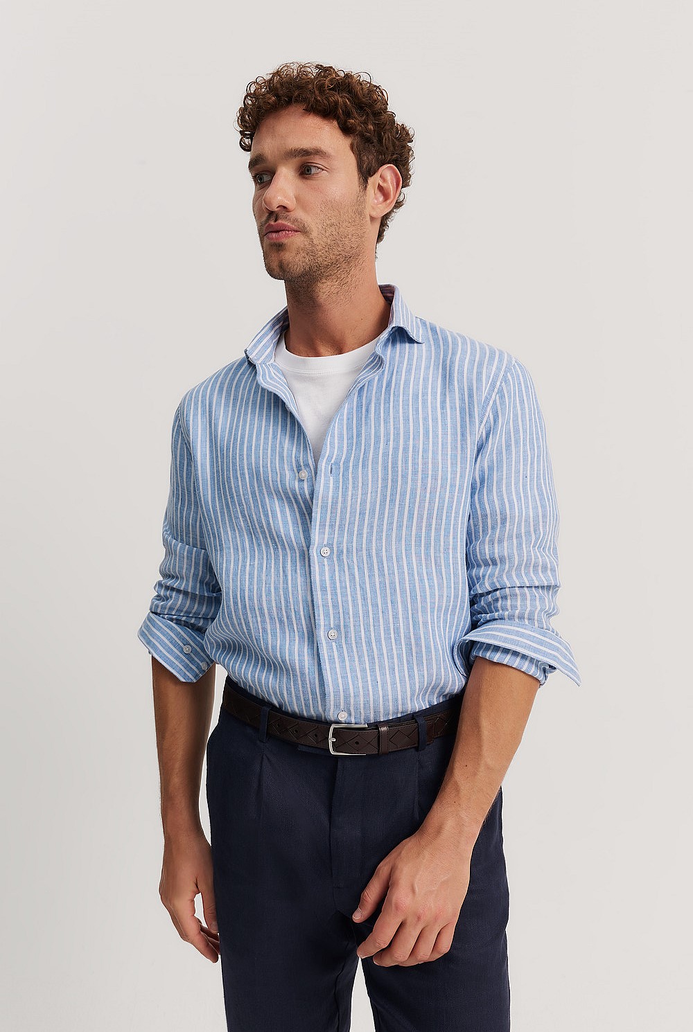 Tailored Fit Organically Grown Linen Stripe Shirt