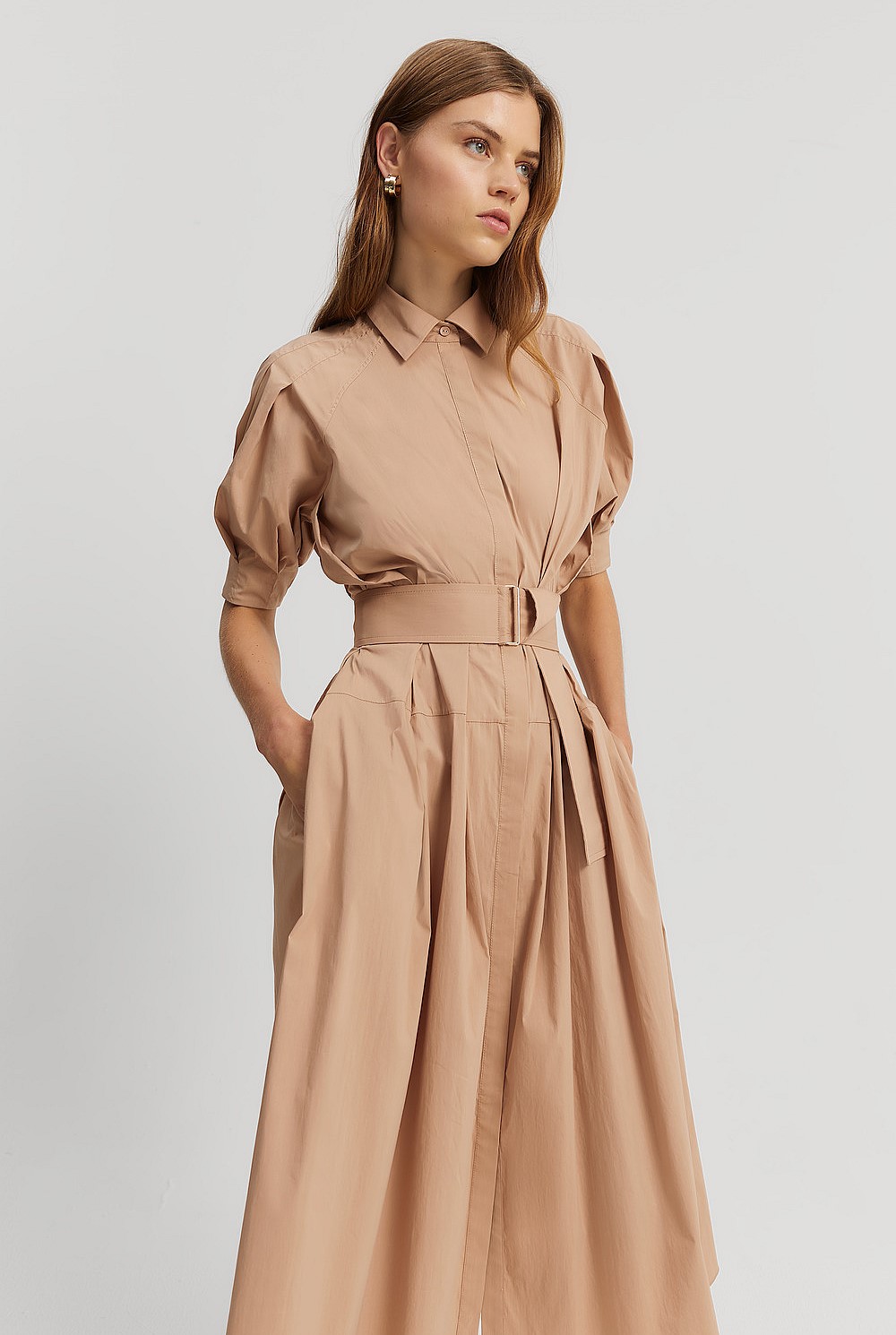 Tuck Detail Midi Shirt Dress