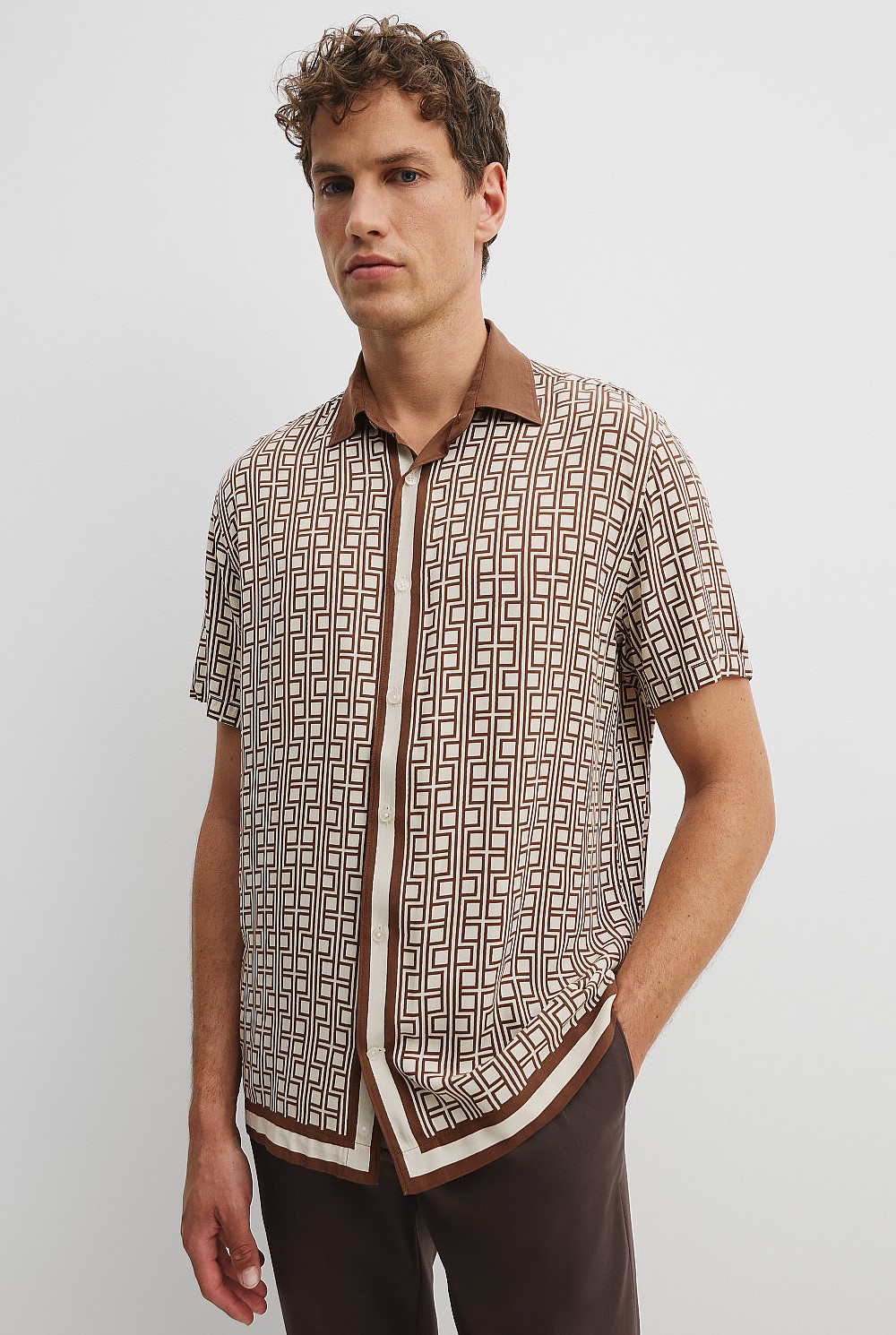 Relaxed Fit Linear Print Viscose Shirt