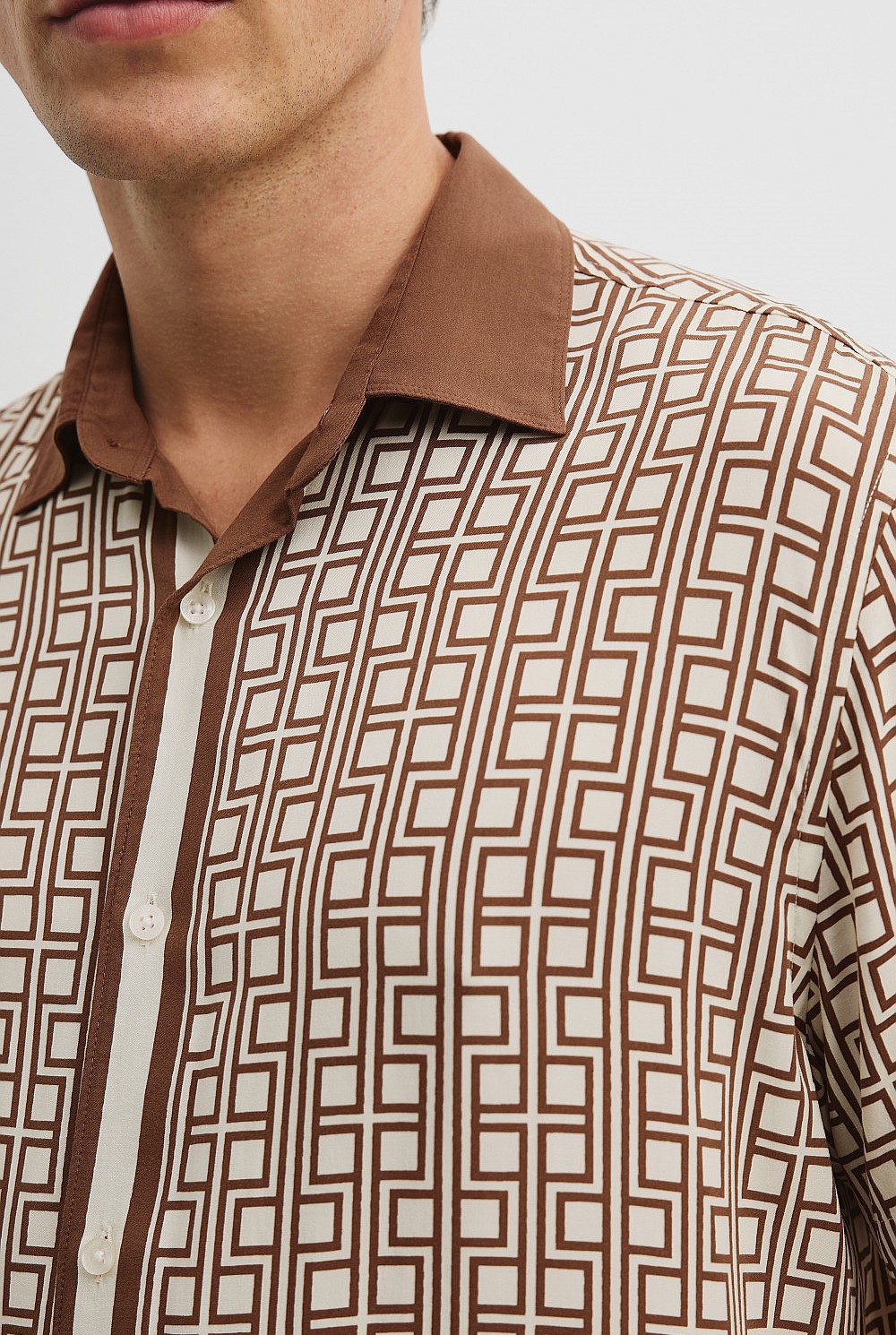 Relaxed Fit Linear Print Viscose Shirt