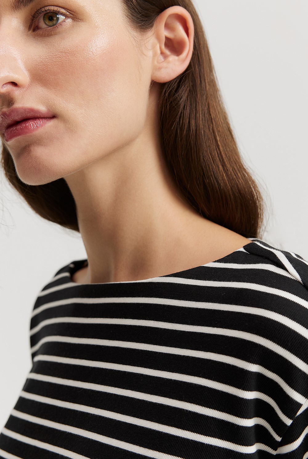 Australian Cotton Stripe Long Sleeve Boat Neck T-Shirt