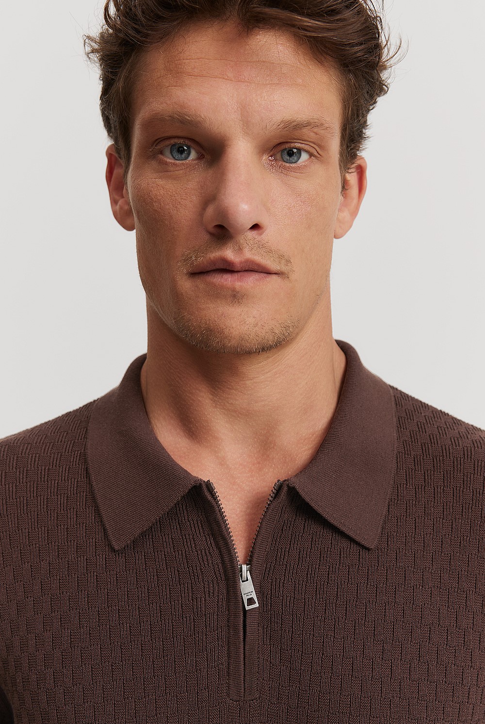 Cotton Silk Textured Knit Polo