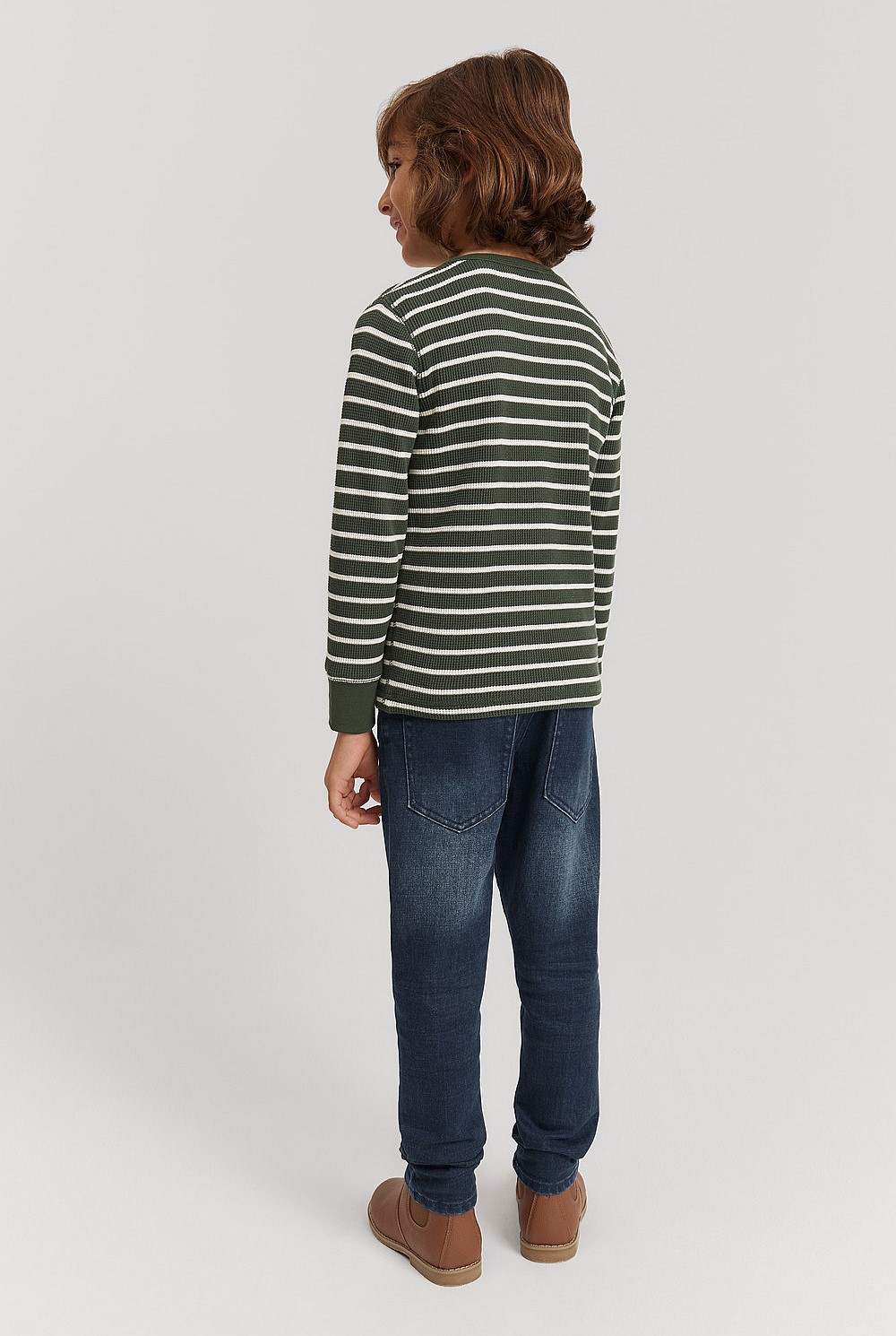 Organically Grown Cotton Stripe Waffle Henley