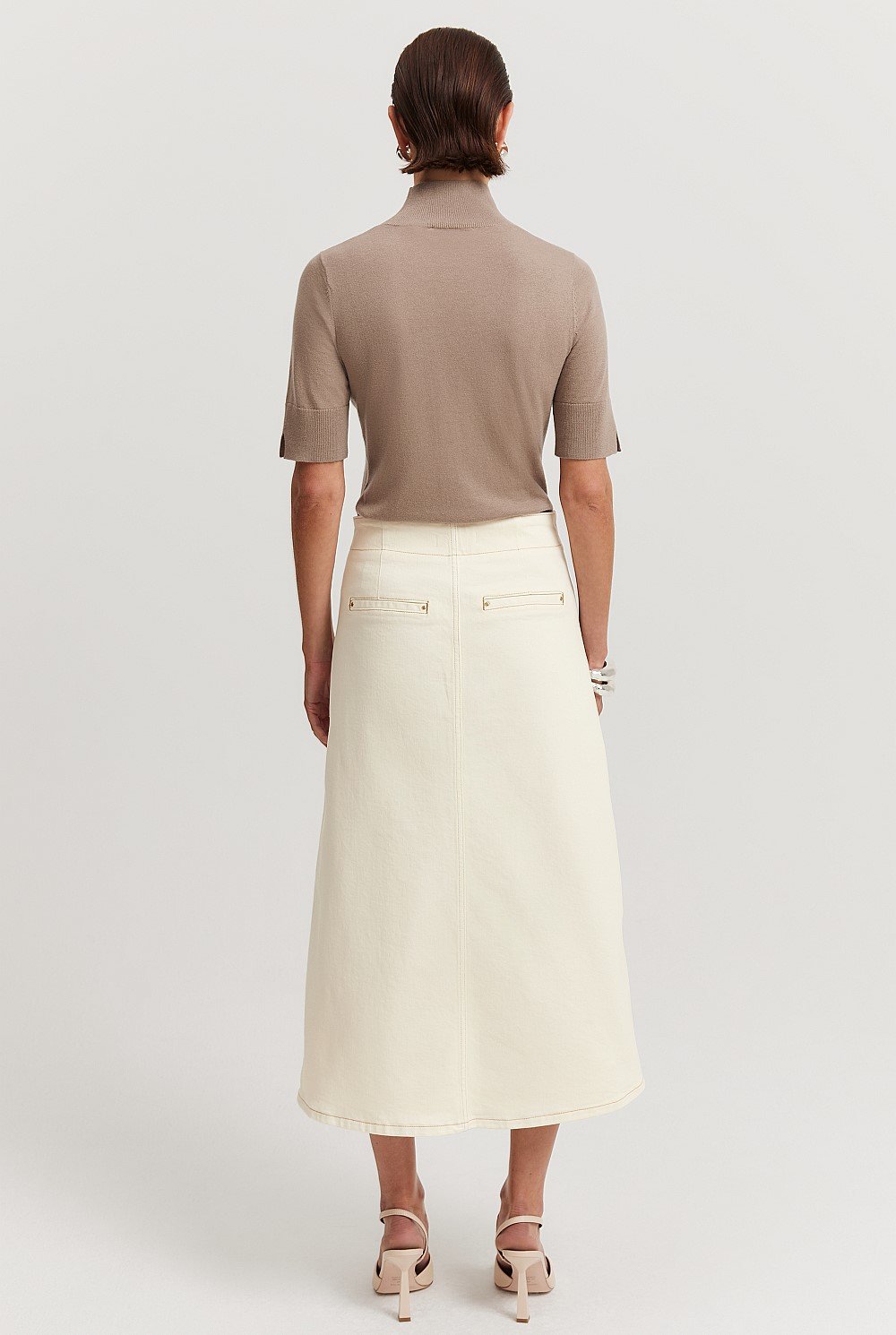 A-Line Denim Midi Skirt