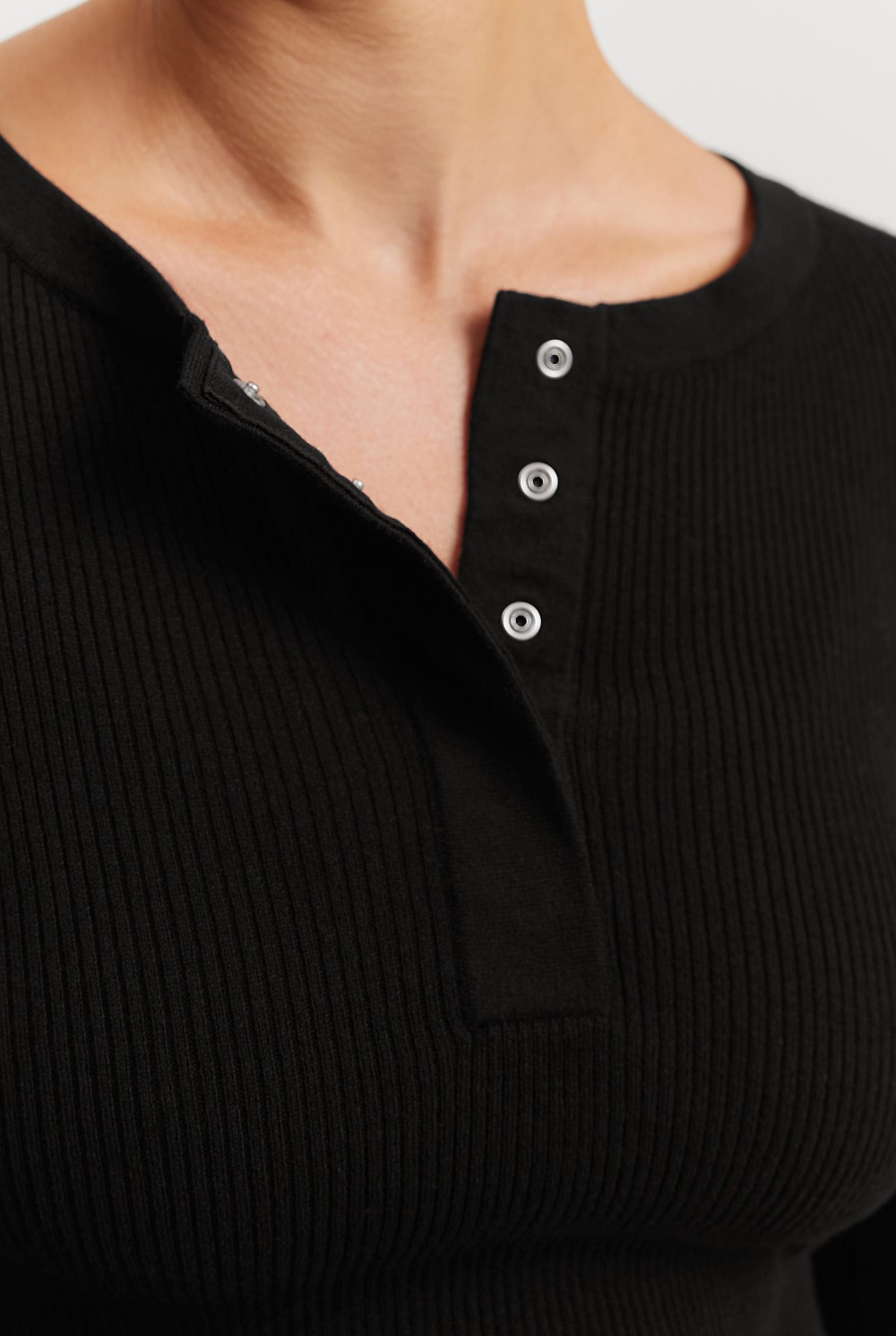 Cotton Cashmere Rib Knit Henley