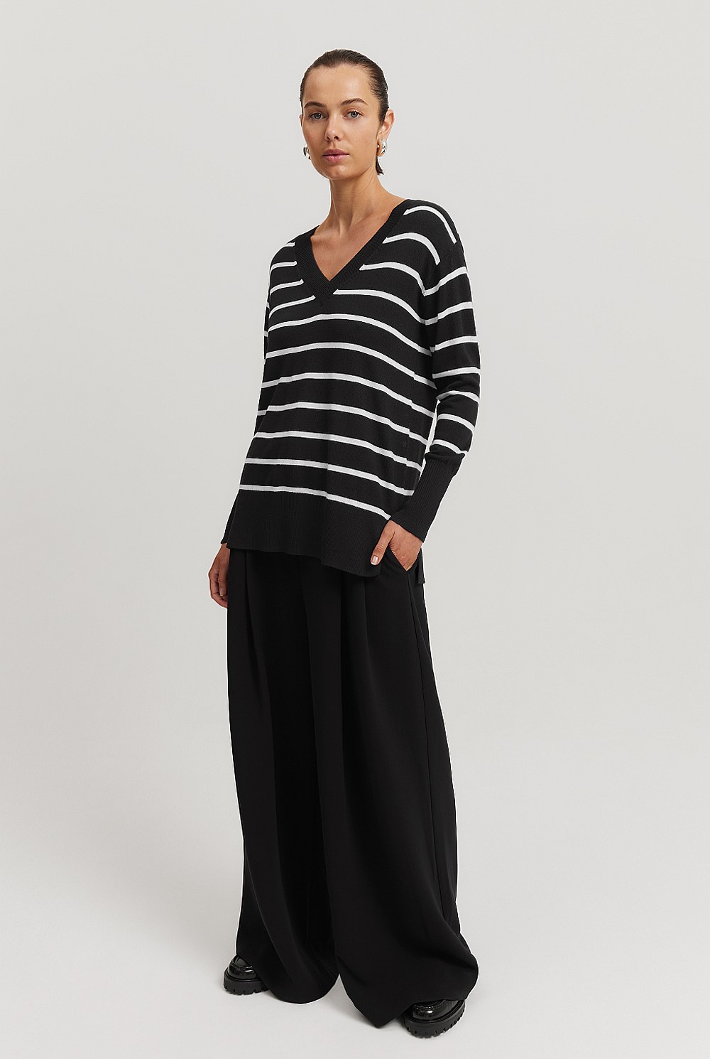 Verified Australian Merino Wool Stripe V-Neck Knit