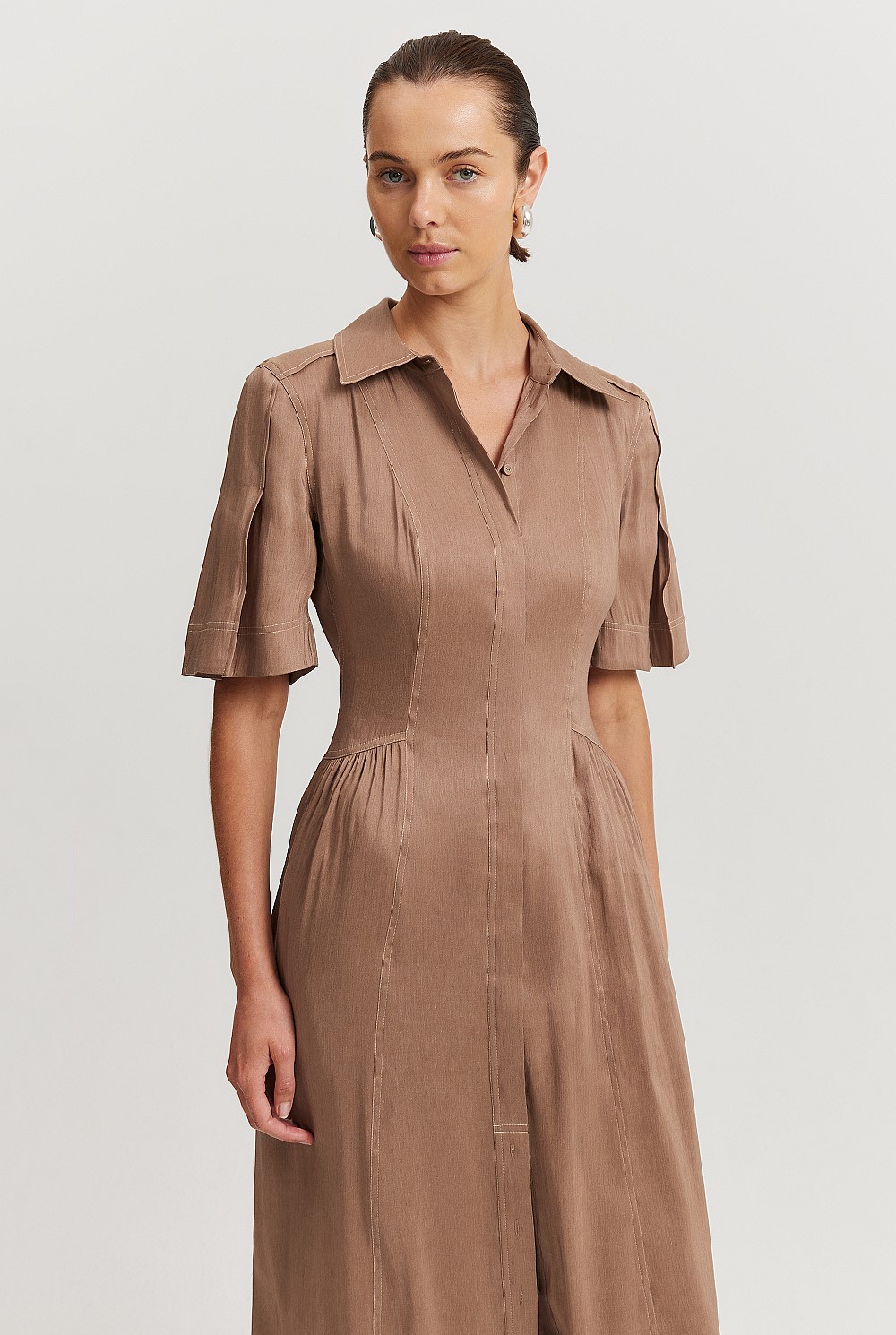 Organically Grown Linen Blend Cinched Shirt Dress