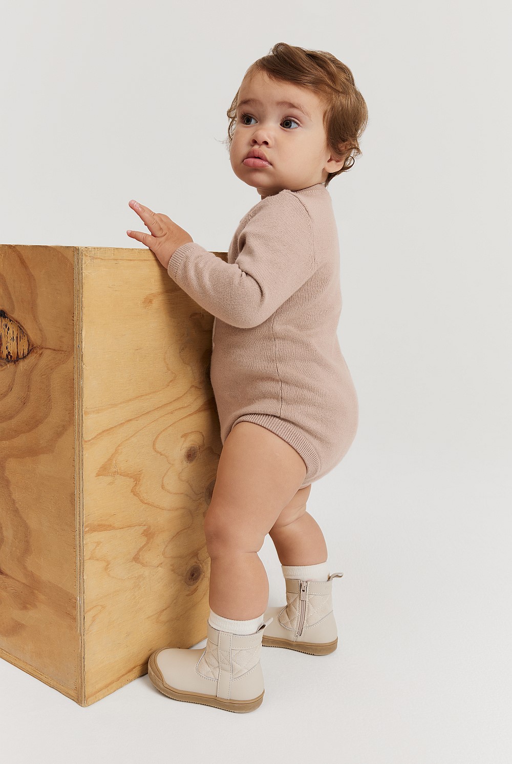 Organically Grown Cotton Blend Bunny Knit Long Sleeve Bodysuit