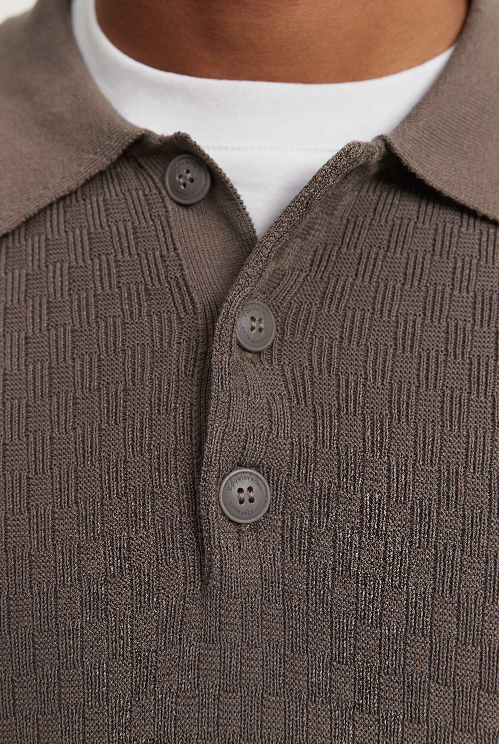 Cotton Silk Textured Long Sleeve Polo