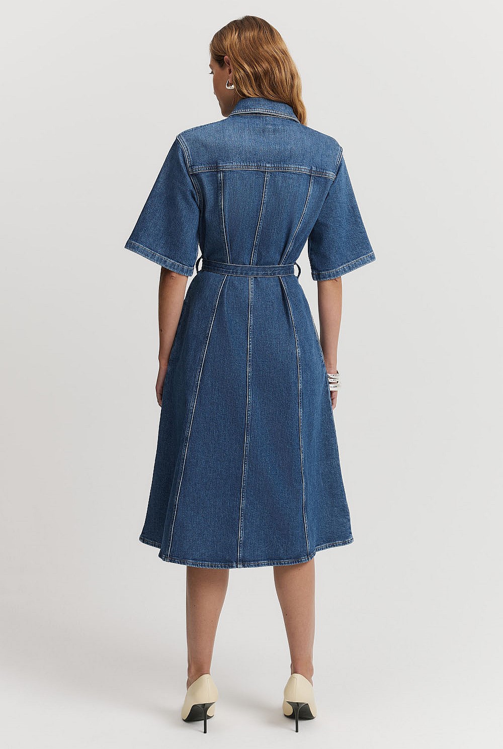 Short Sleeve Denim Midi Dress