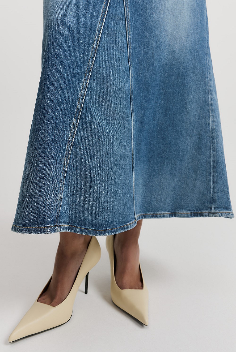 Godet Detail Denim Skirt