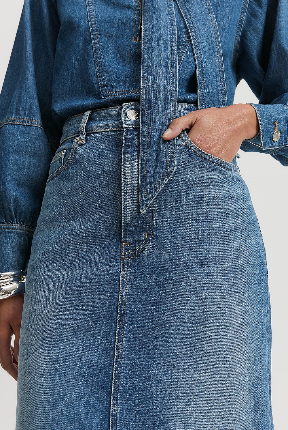 Godet Detail Denim Skirt