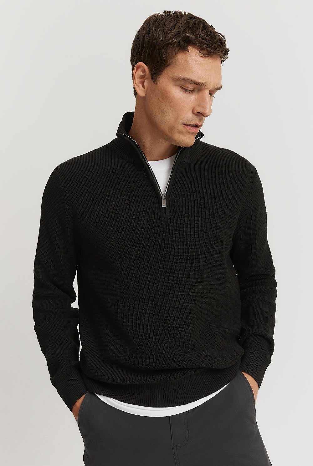 Australian Cotton Textured Half Zip Knit