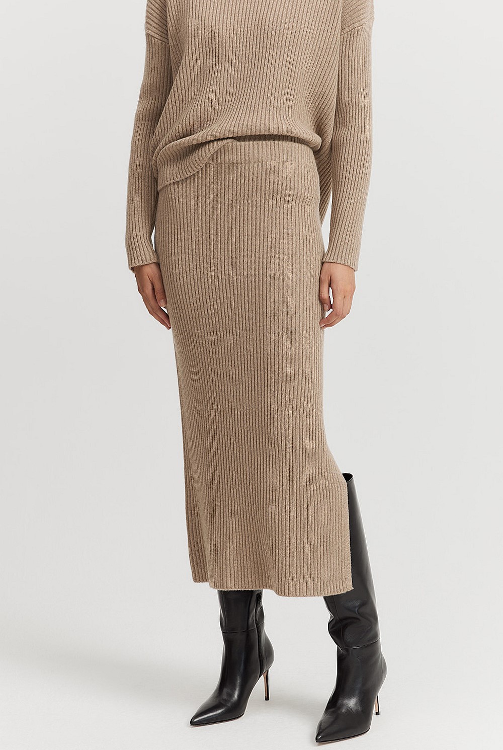 Organically Grown Cotton Cashmere Blend Rib Knit Skirt