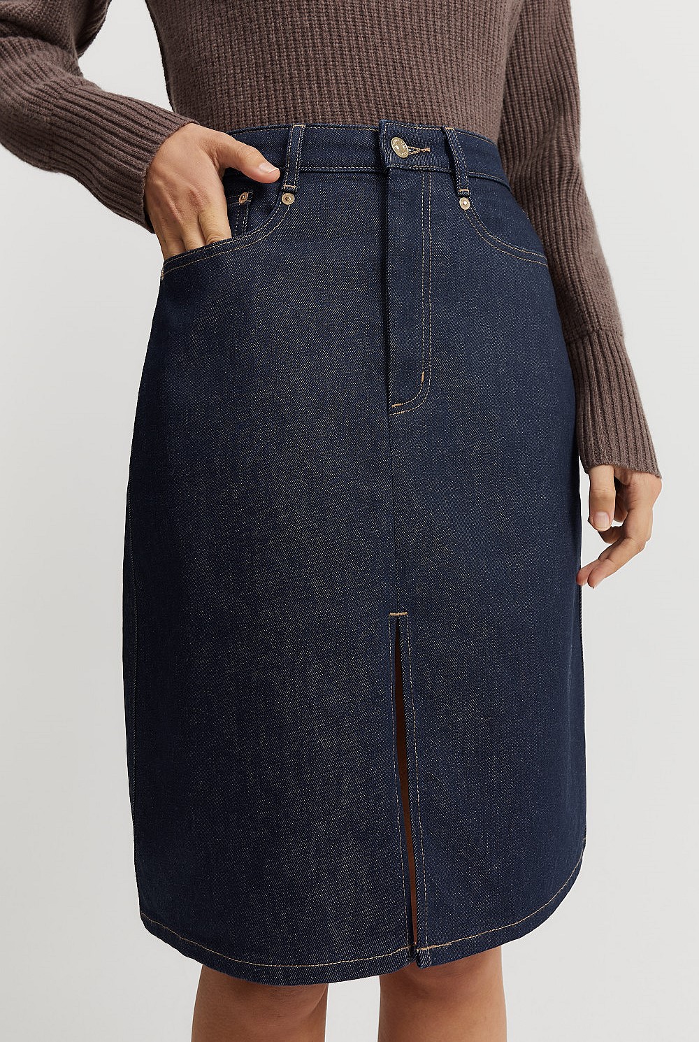 Split Front Denim Skirt