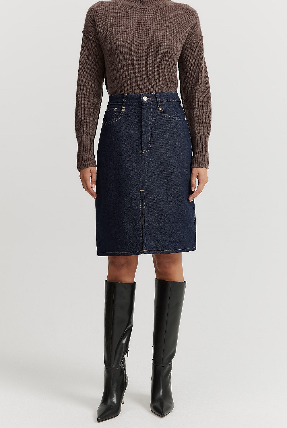 Split Front Denim Skirt