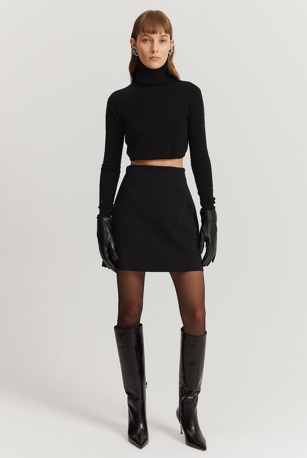 Cashmere Blend Cropped Roll Neck Knit