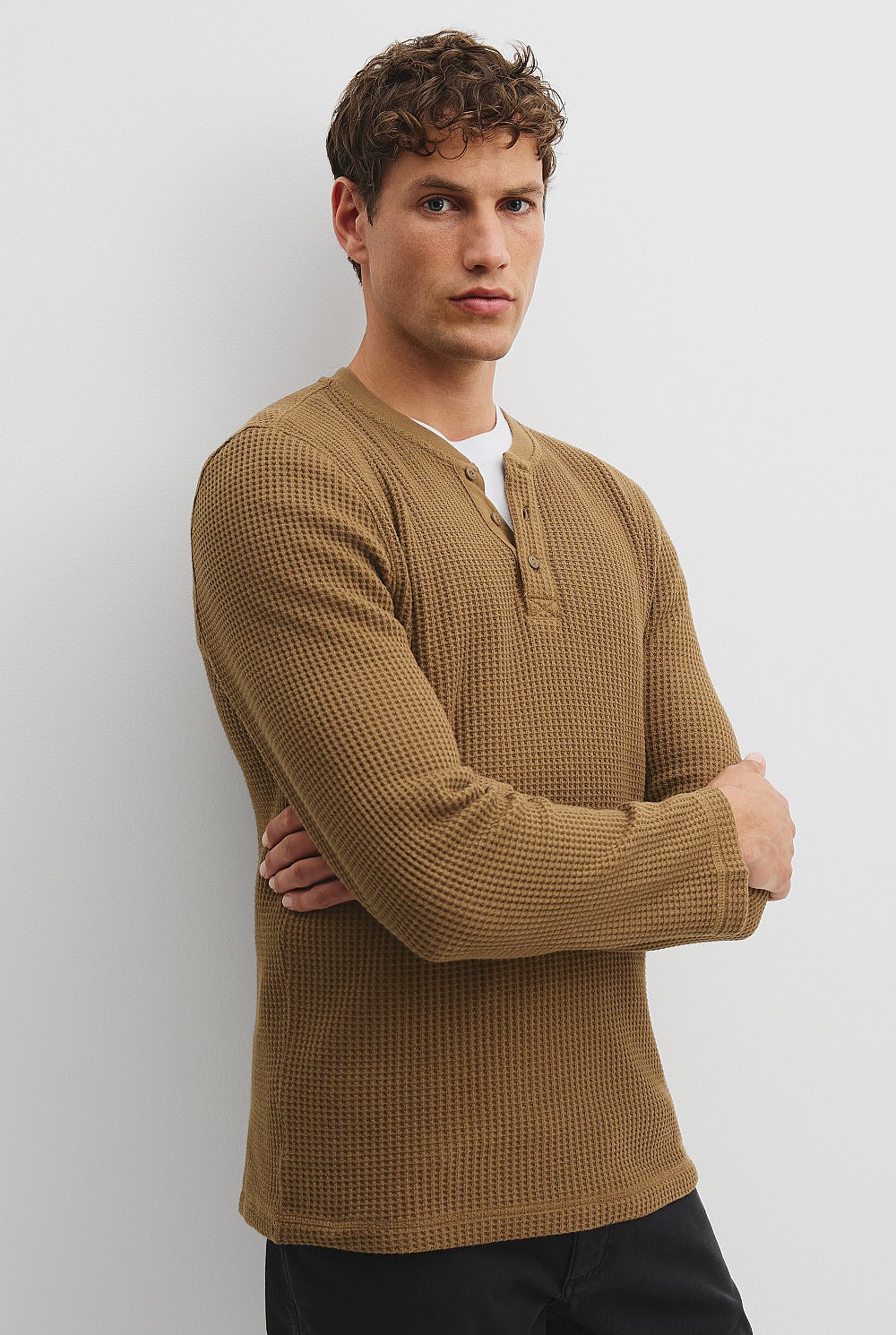 Australian Cotton Blend Waffle Henley