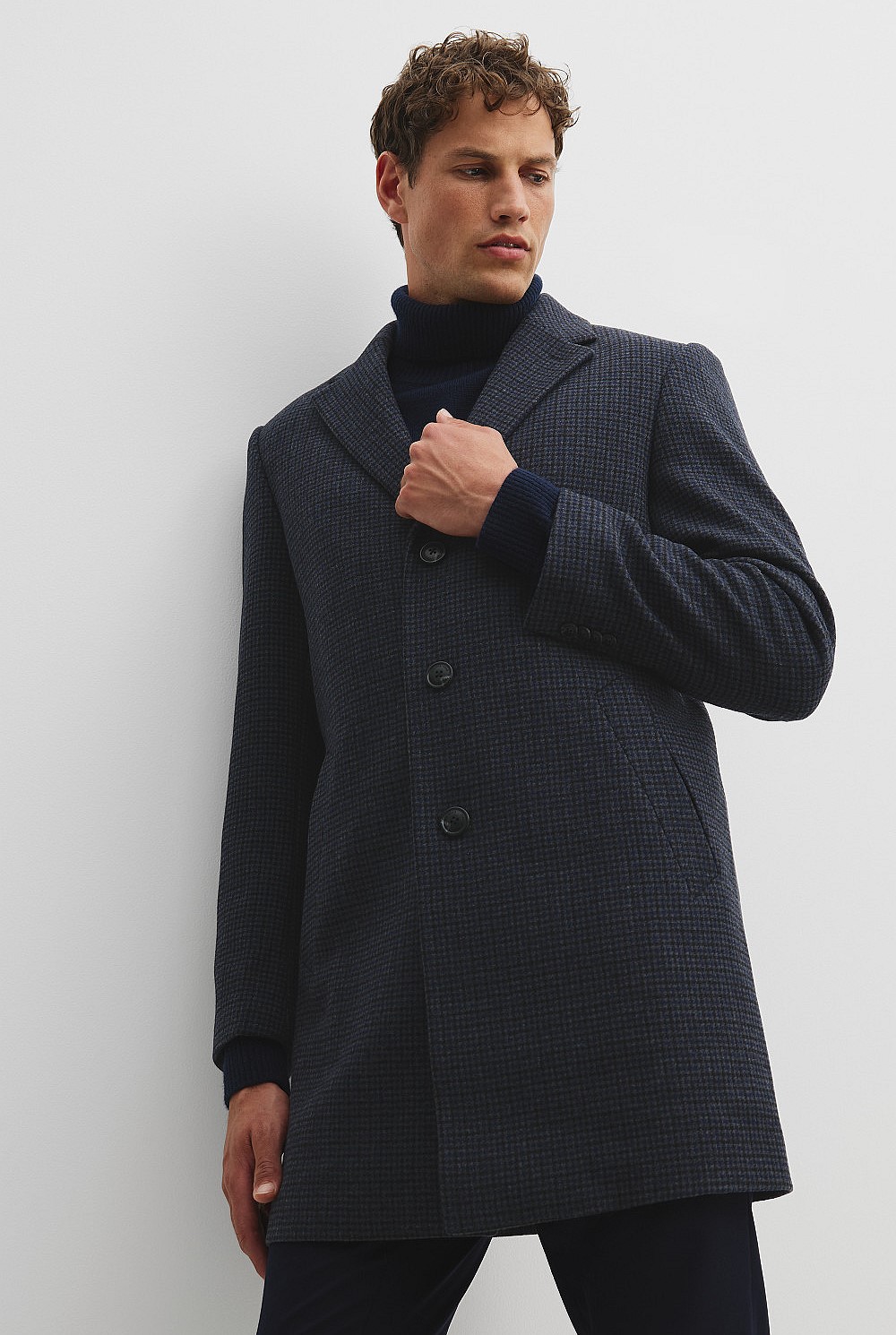 Recycled Wool Blend Check Crombie