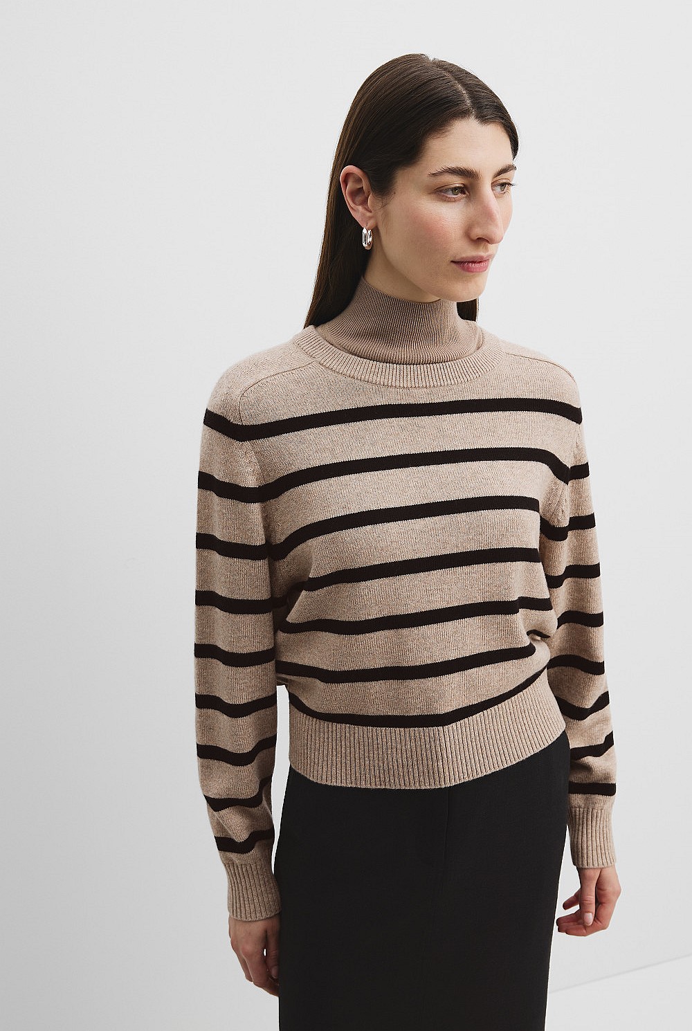 Organically Grown Cotton Blend Stripe Crop Crew Neck Knit