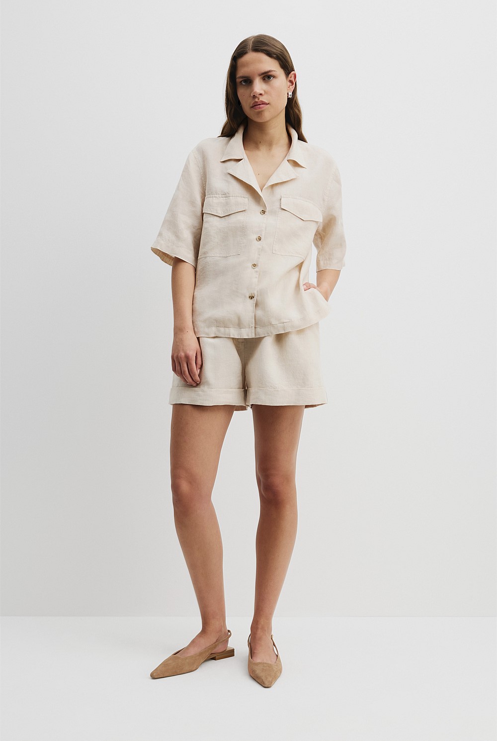 Organically Grown Linen Pocket Detail Shirt