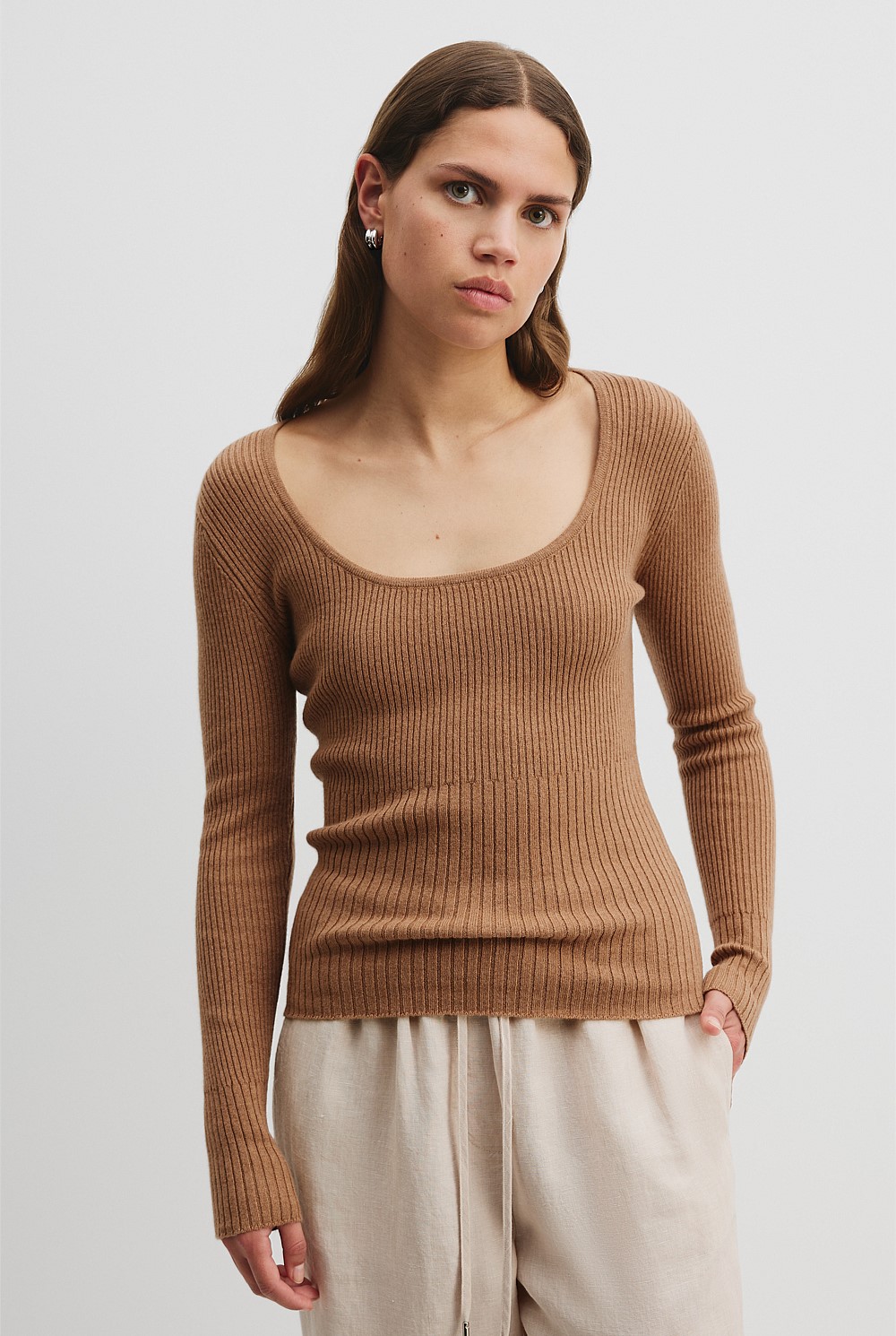 Organically Grown Cotton Blend Scoop Neck Knit